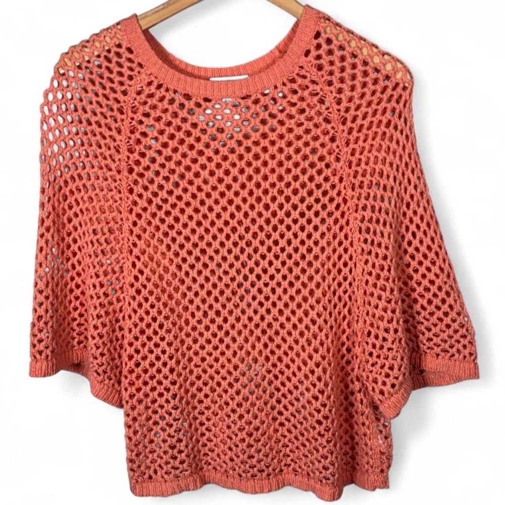 DKNY Open Knit Mesh Sweater Coral Short Sleeve Top Size S
